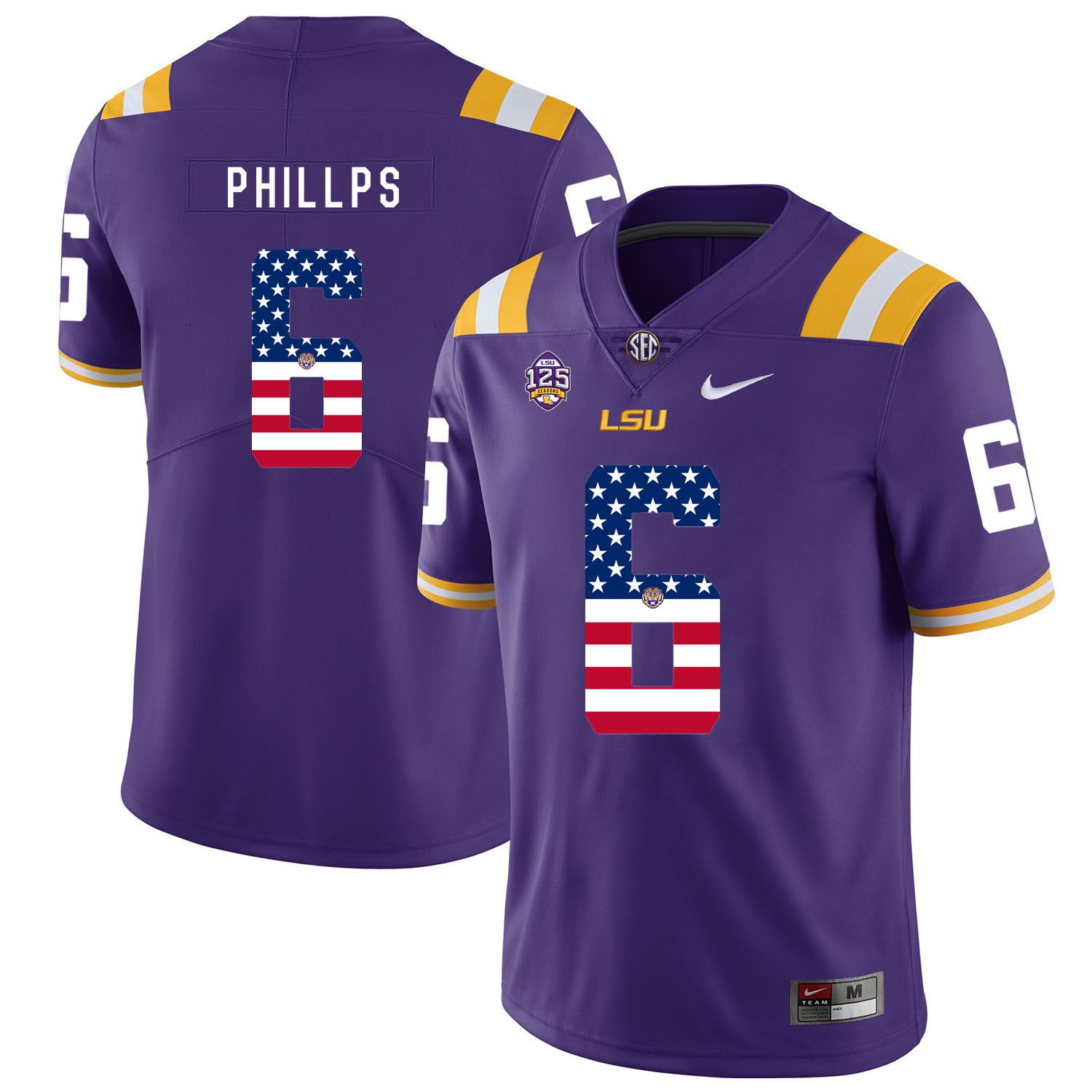 Men LSU Tigers #6 Phillps Purple Flag Customized NCAA Jerseys